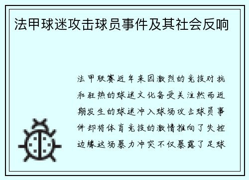 法甲球迷攻击球员事件及其社会反响